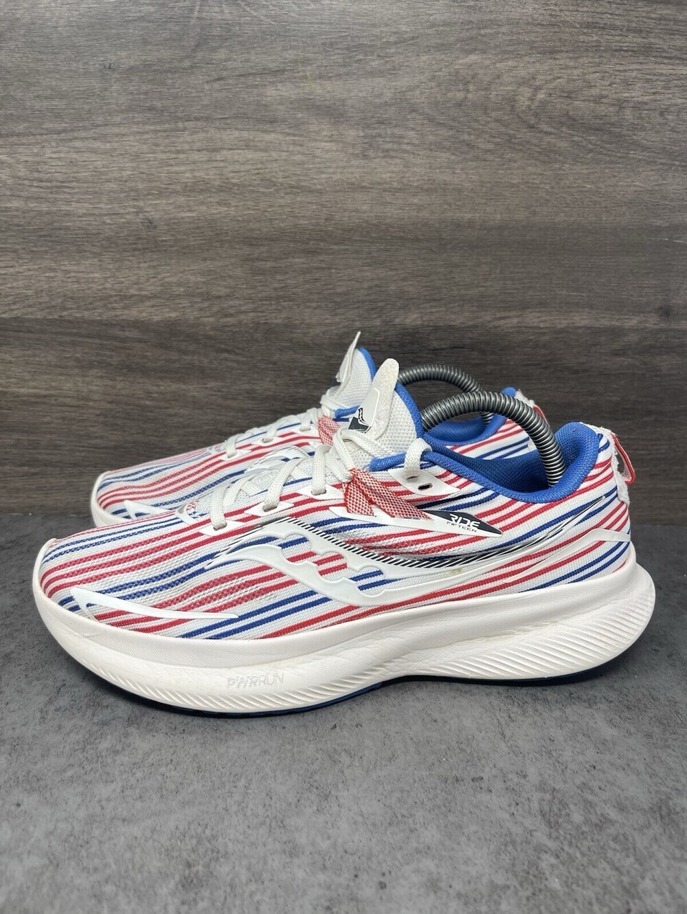 Saucony Ride 15 Banner Womens Size 9.5 White Blue Red PWRRUN Running Shoes